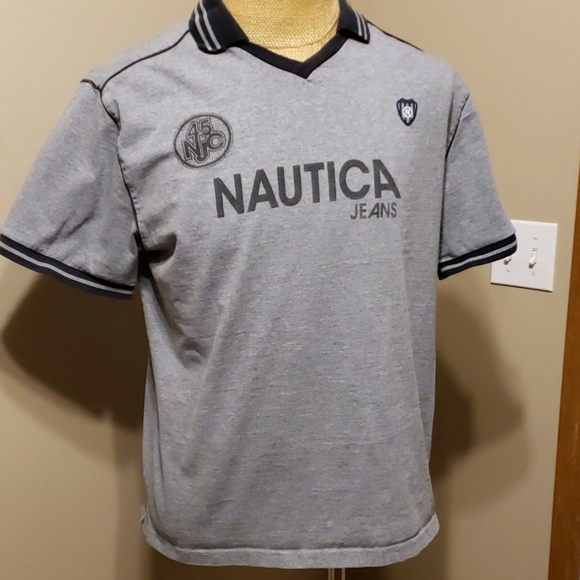 Nautica jeans grey and navy polo with patch - Picture 1 of 5